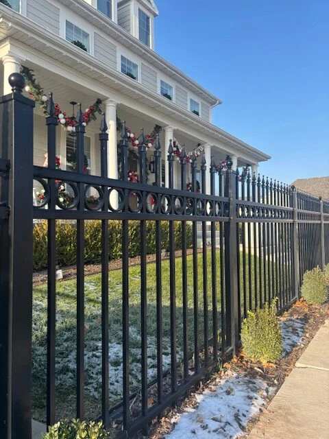 Community perimeter fencing using high-wind rated ornamental aluminum in Kaysville, UT. Community perimeter fencing using high-wind rated ornamental aluminum in Kaysville, UT.