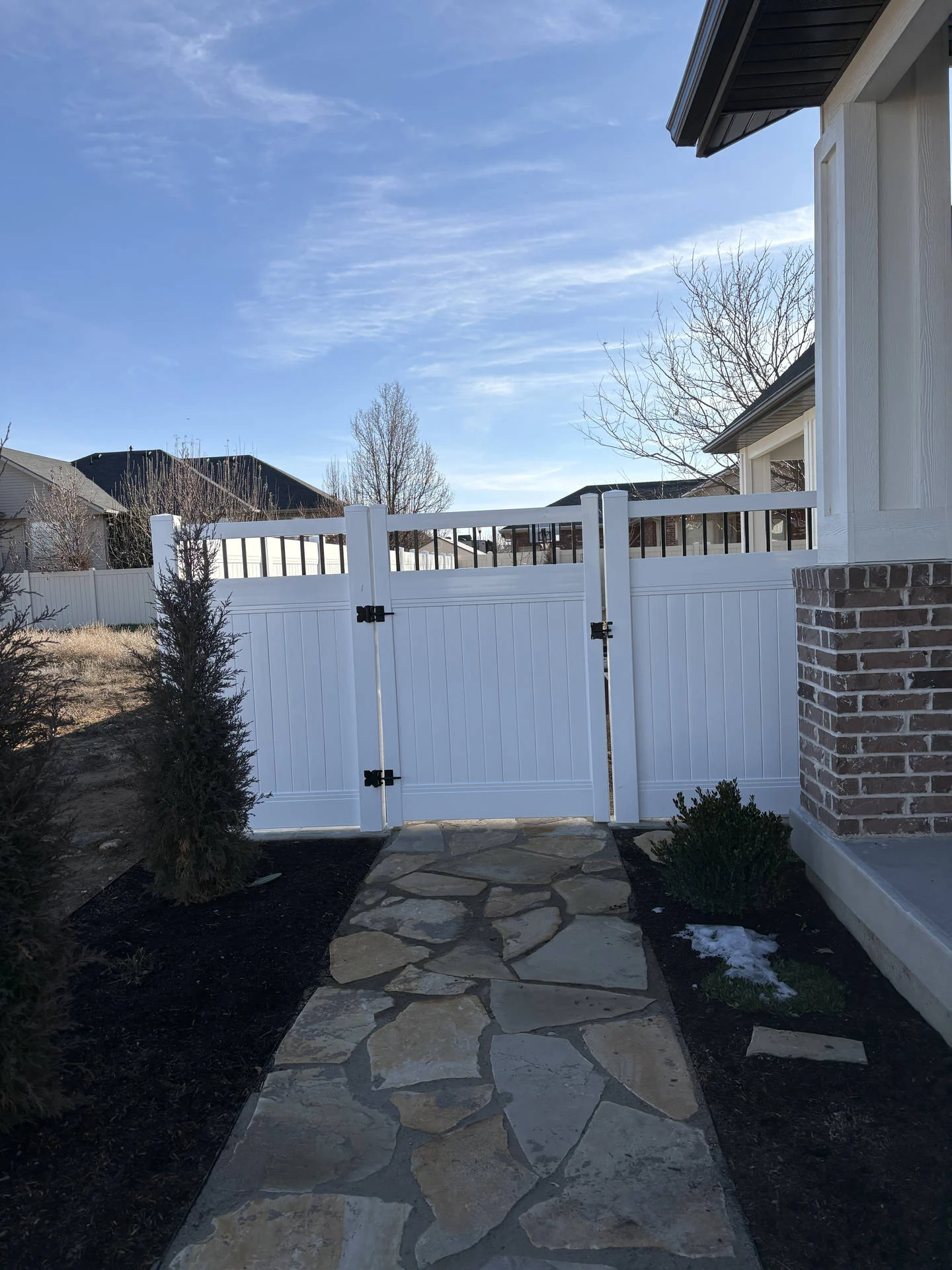 Recent Projects White Vinyl Privacy Fence with Black Accents Clinton UT