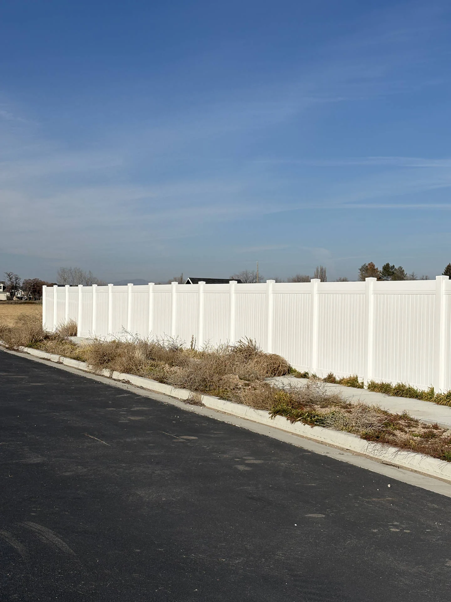 Plain City Privacy Fence: White Vinyl, Large Gates, Easy Access