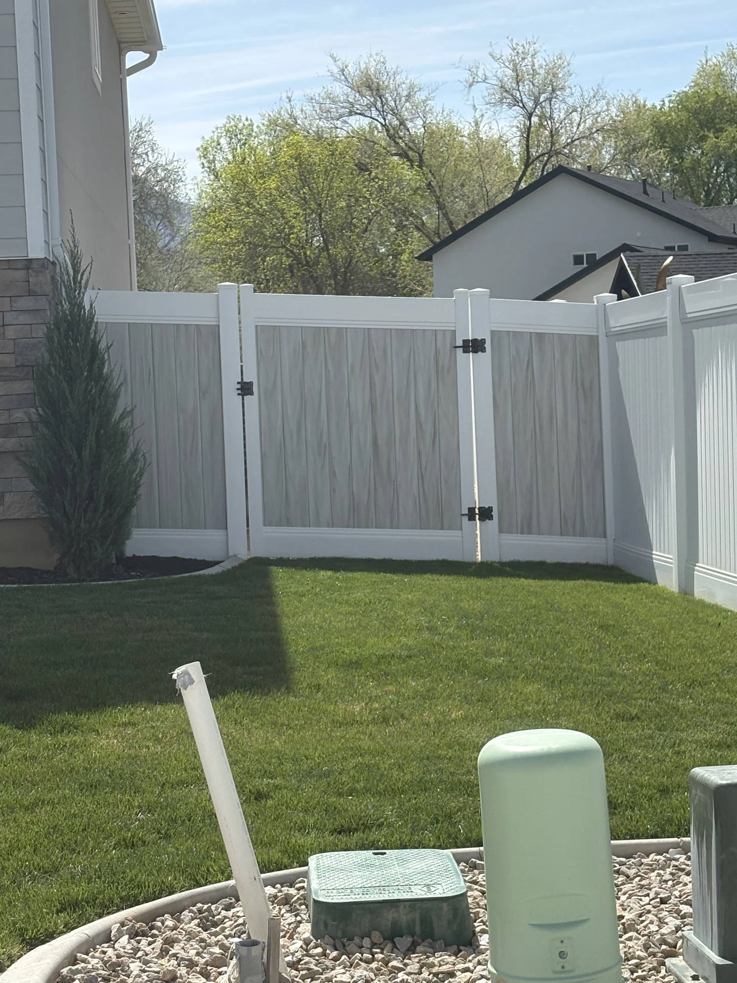 Harrisville White Vinyl Privacy Fence with Two-Tone fence & Gates